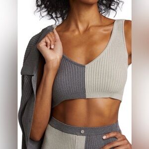 NWOT STAUD Hana Colorblock Ribbed Knit Crop Top Bralette in Heather Grey Size S